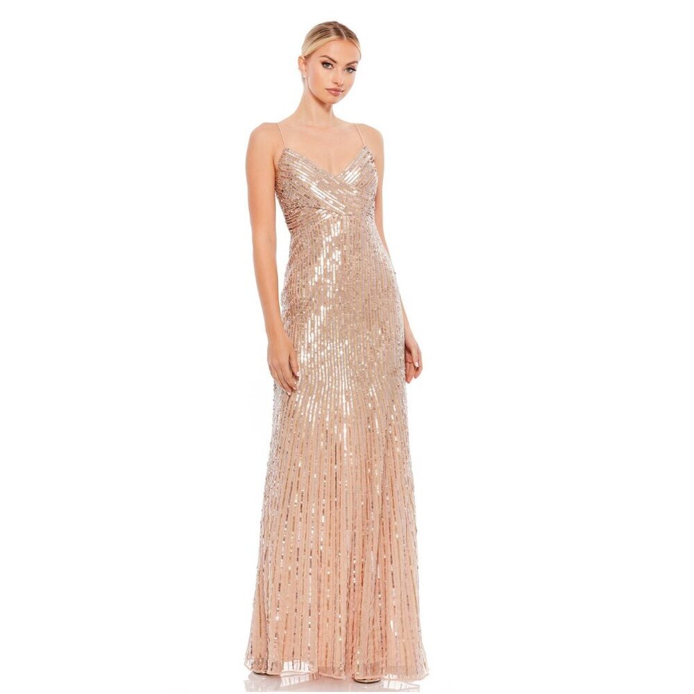 Mac Duggal Gold Sequin Spaghetti Strap Gown #8642